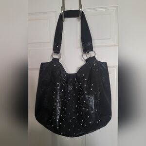 Joan Boyce Black Studded Shoulder Tote Bag